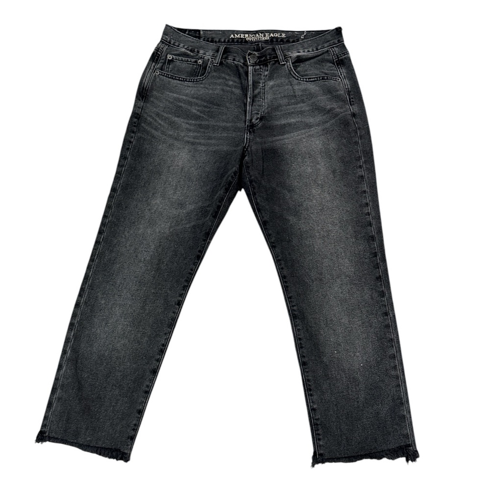 American Eagle Hi-Rise Button Fly Black Wash Girlfriend Jeans